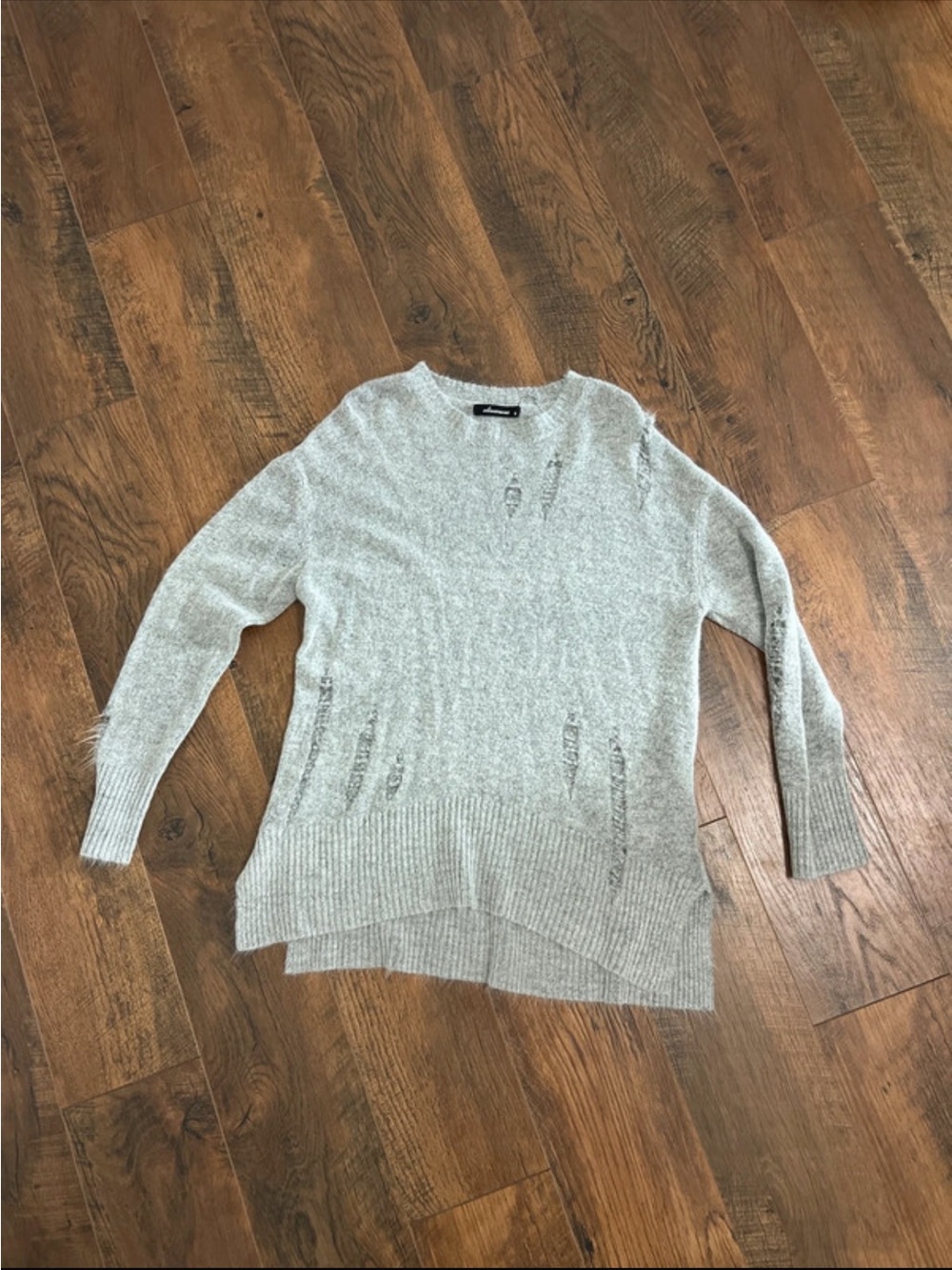 Distressed Light Gray Crewneck Sweater - Women's
